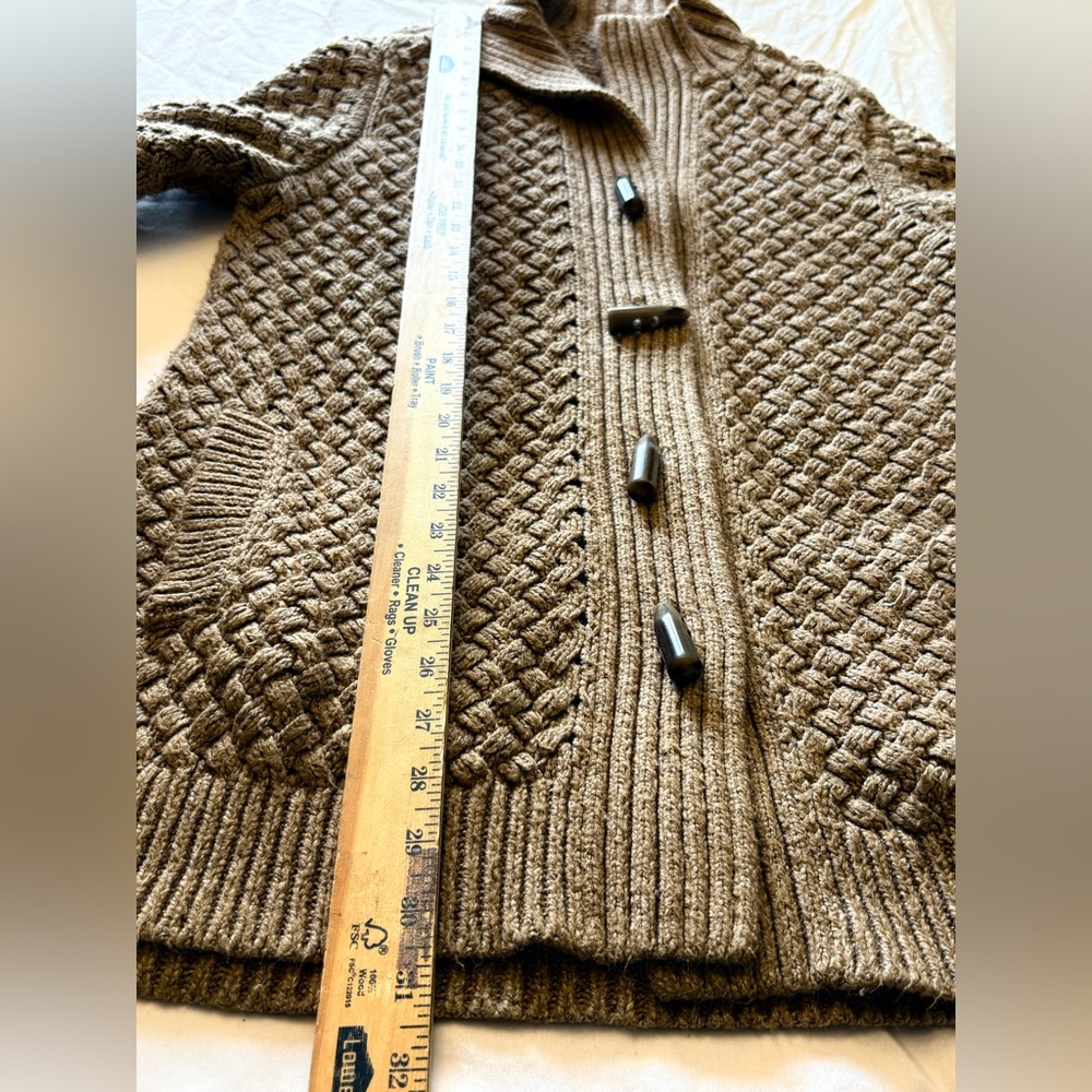 J. Jill Brown Herringbone Knit Cardigan Sweater Toggle Front Medium - Picture 10 of 10